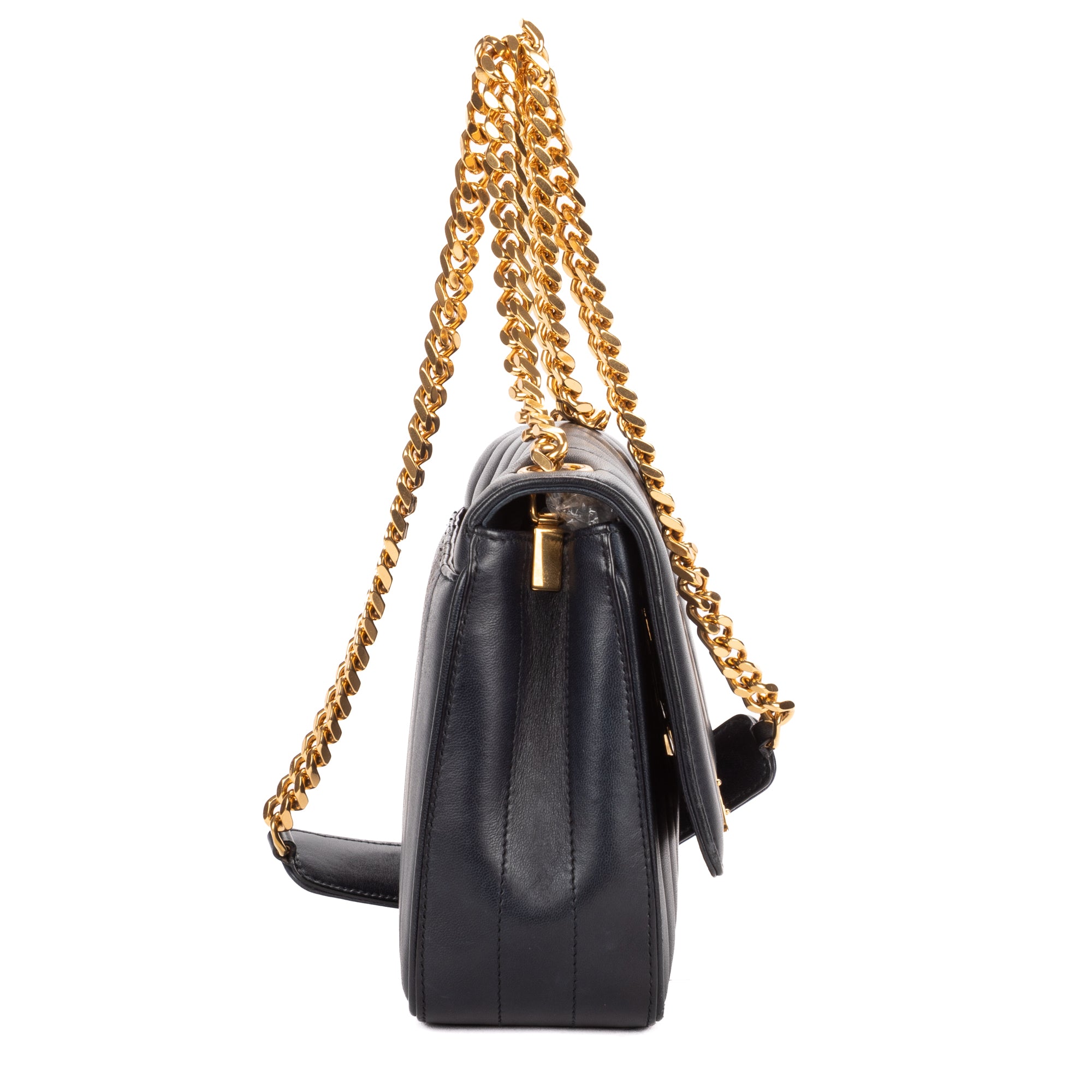 Shoulder Bag Vicky Chain Flap Crossbody Black Matelasse Calfskin Leather