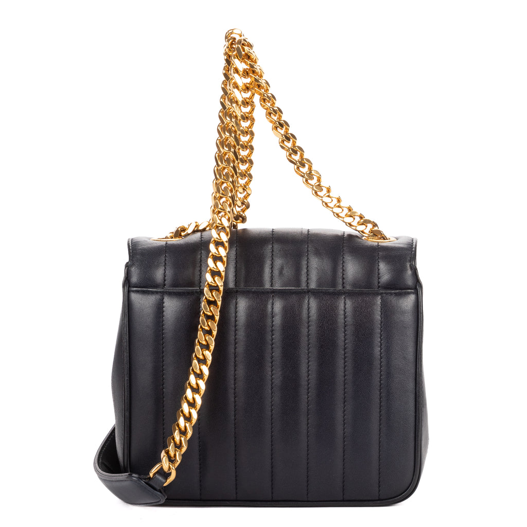 Shoulder Bag Vicky Chain Flap Crossbody Black Matelasse Calfskin Leather
