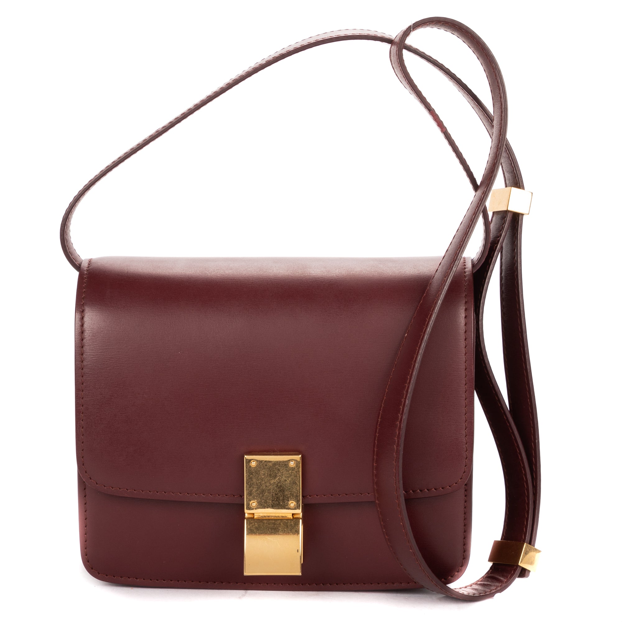 Shoulder Bag Small Classic Box Small Burgundy Smooth Calfskin Leather