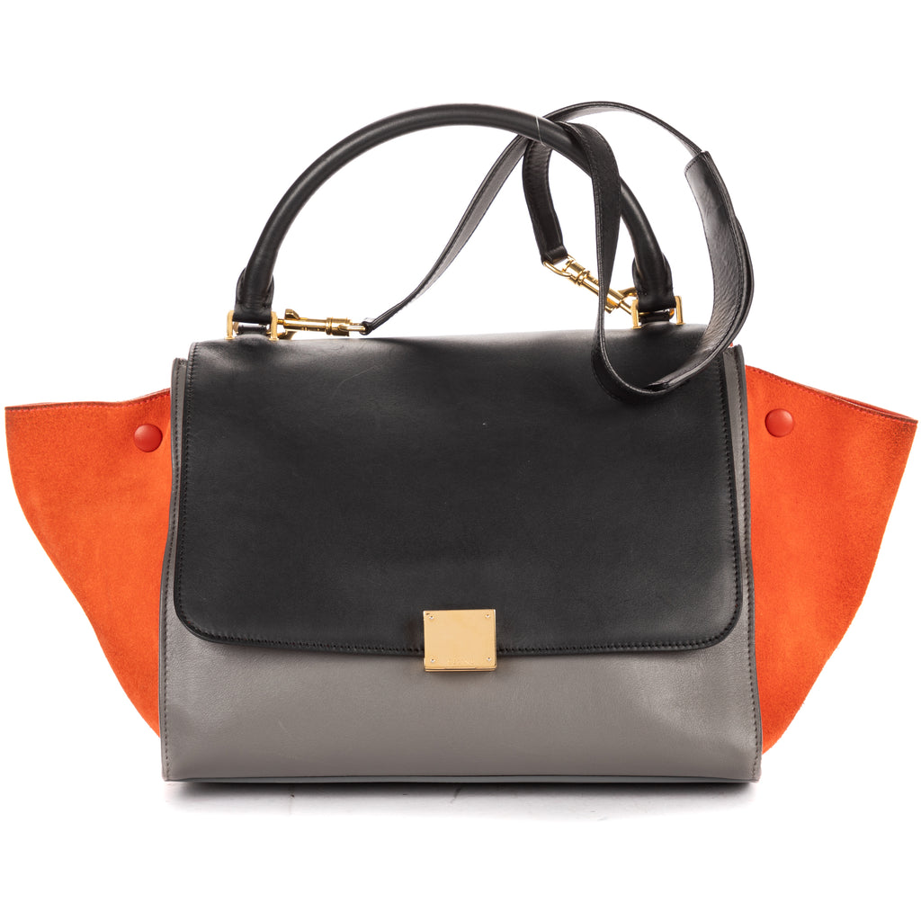 Shoulder Bag Medium Tricolor Trapeze Medium Orange Calfskin Leather