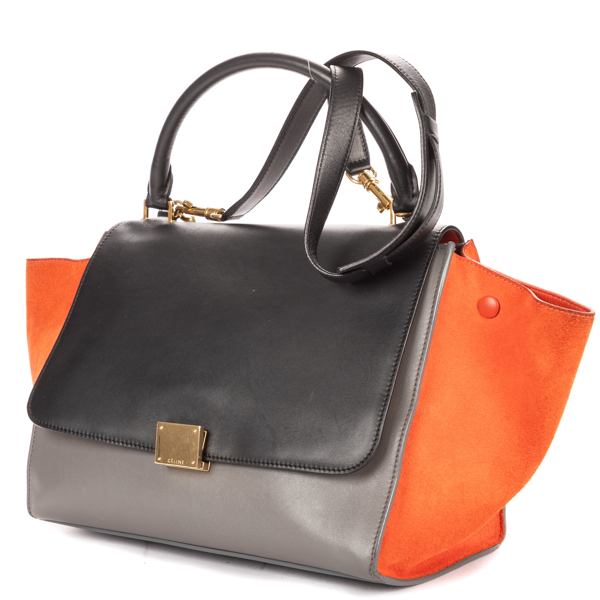 Shoulder Bag Medium Tricolor Trapeze Medium Orange Calfskin Leather