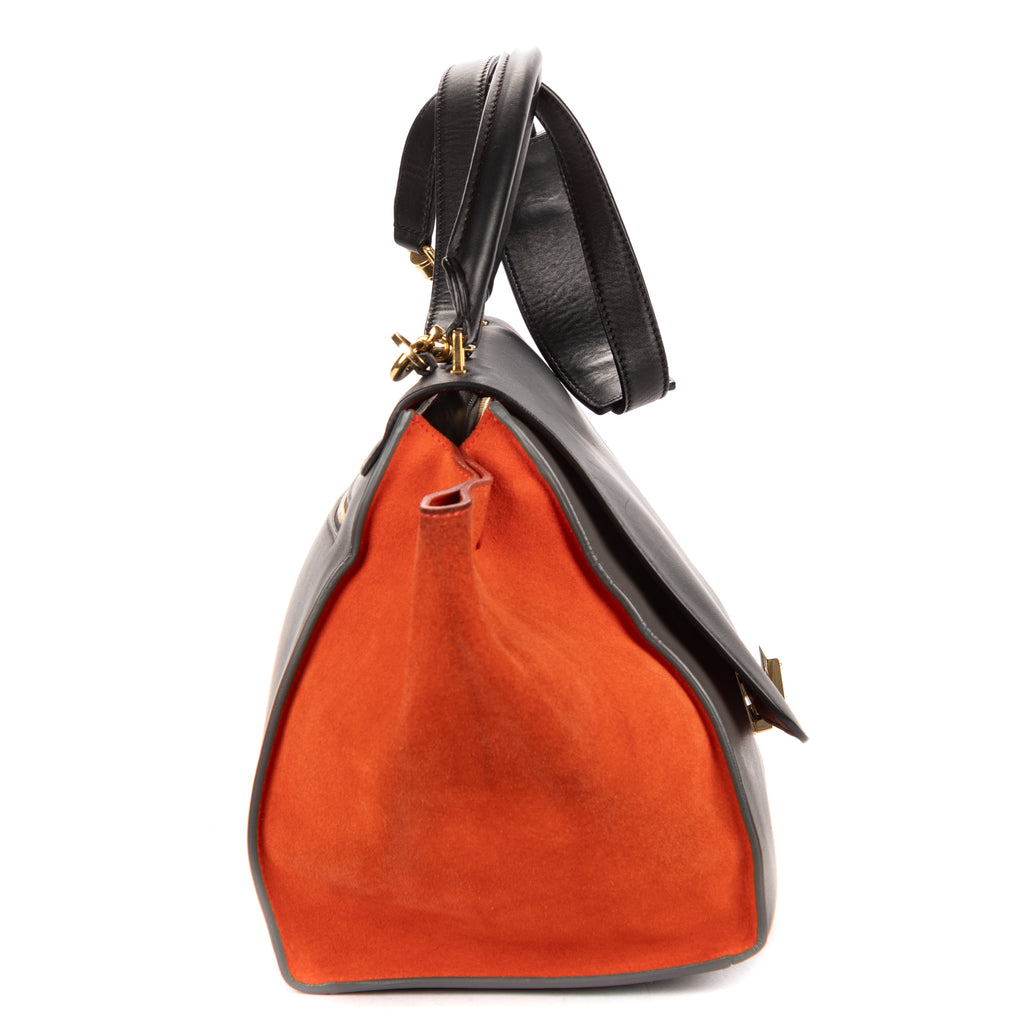 Shoulder Bag Medium Tricolor Trapeze Medium Orange Calfskin Leather