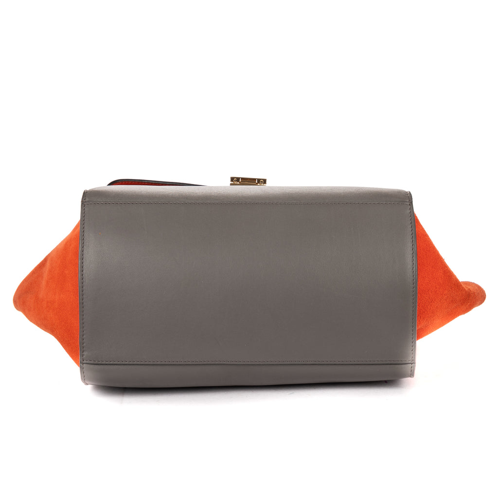 Shoulder Bag Medium Tricolor Trapeze Medium Orange Calfskin Leather