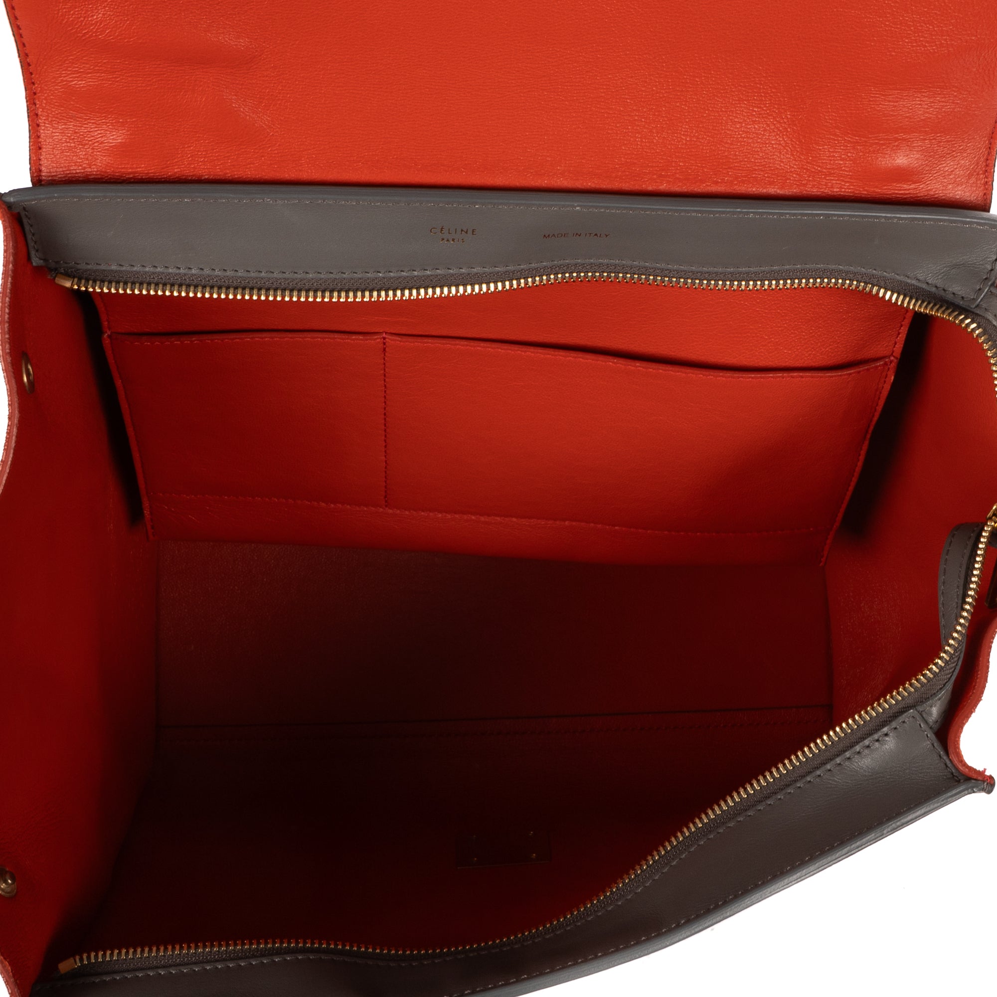 Shoulder Bag Medium Tricolor Trapeze Medium Orange Calfskin Leather
