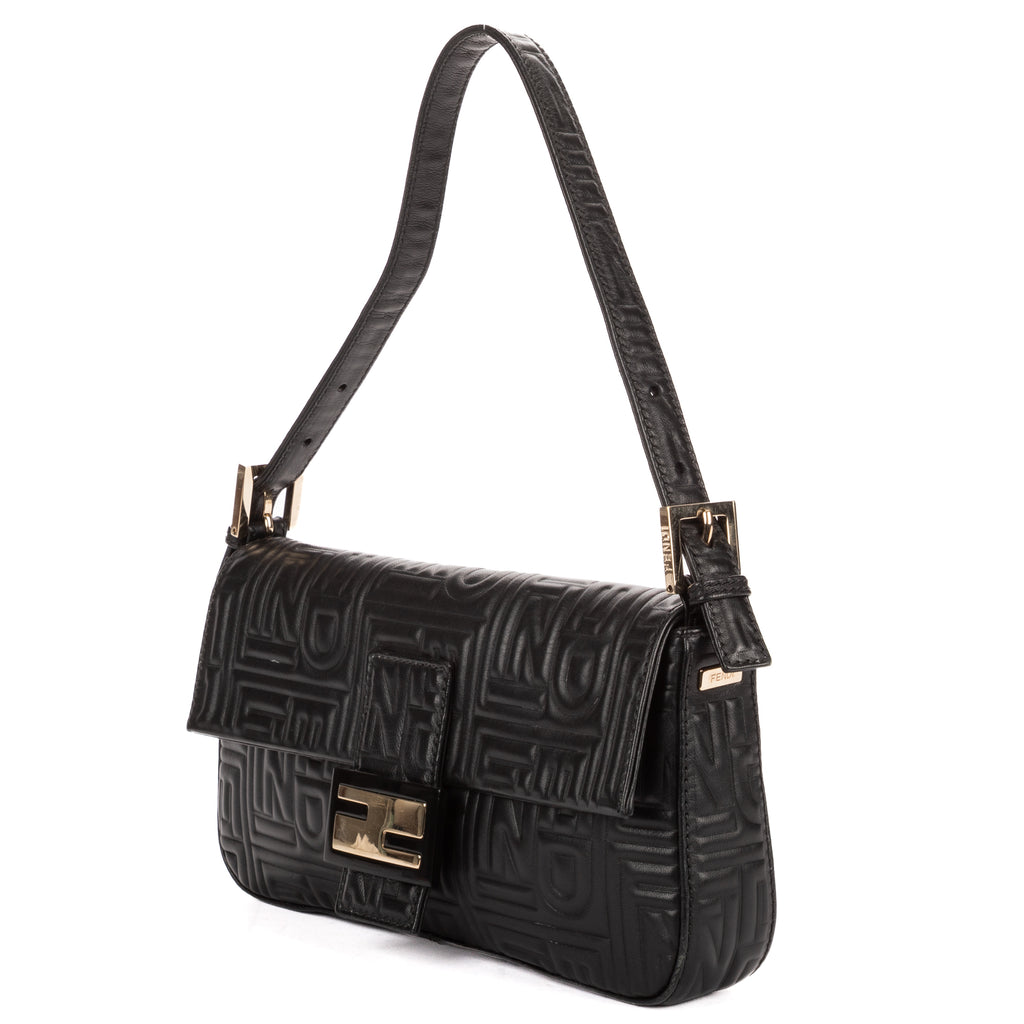 Shoulder Bag Re- Edition Baguette Black Logo Embossed Leather