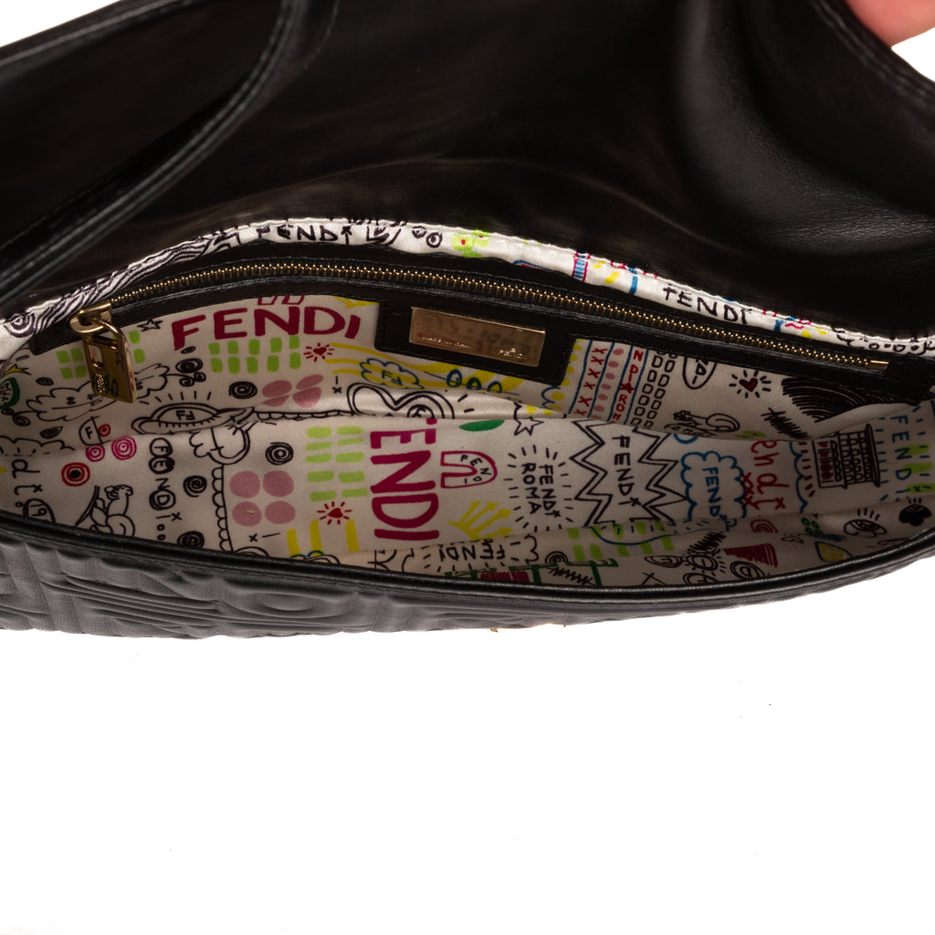 Shoulder Bag Re- Edition Baguette Black Logo Embossed Leather