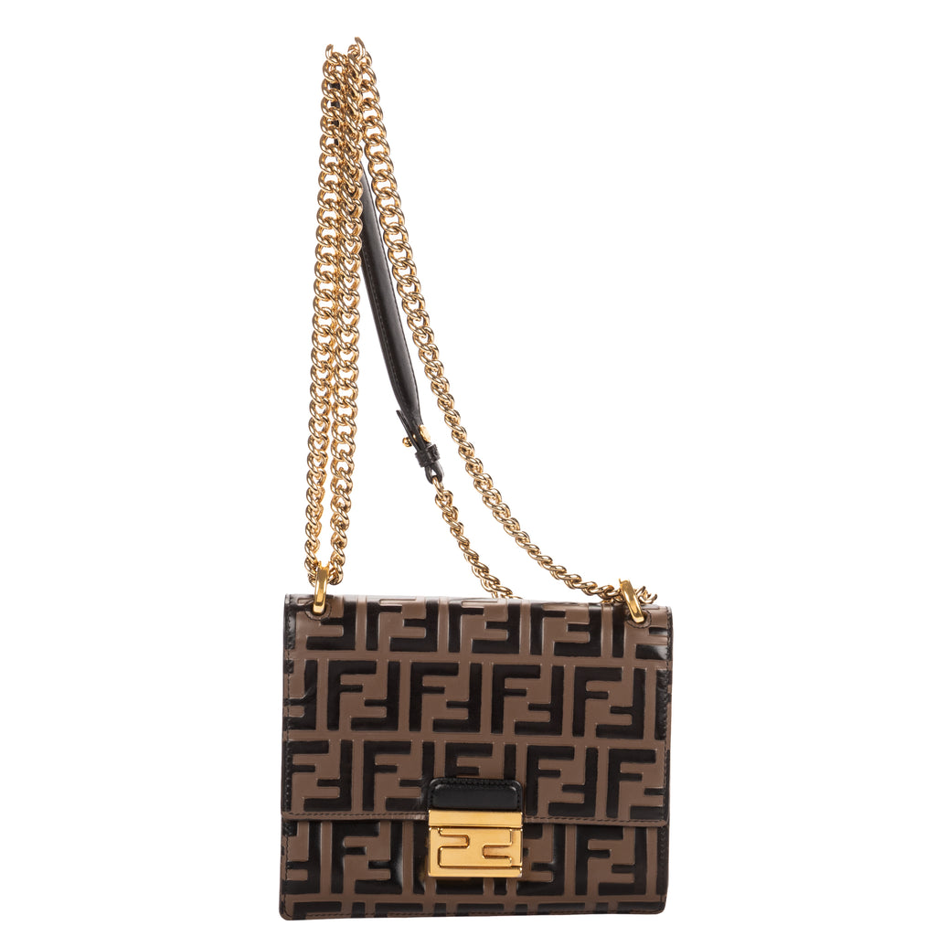Shoulder Bag Kan U Black FF Embossed Leather