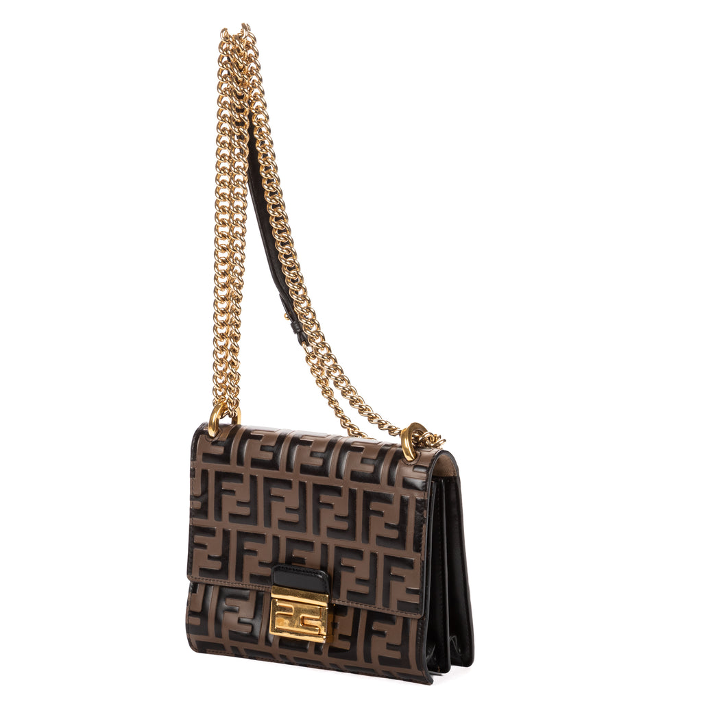 Shoulder Bag Kan U Black FF Embossed Leather