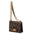Shoulder Bag Kan U Black FF Embossed Leather