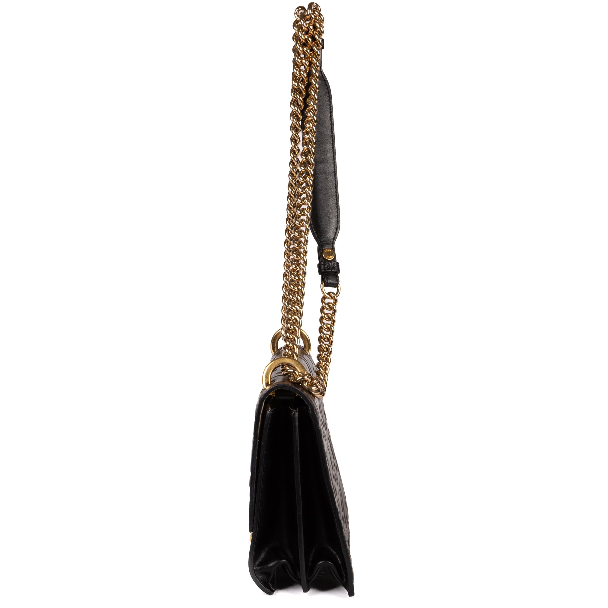 Shoulder Bag Kan U Black FF Embossed Leather