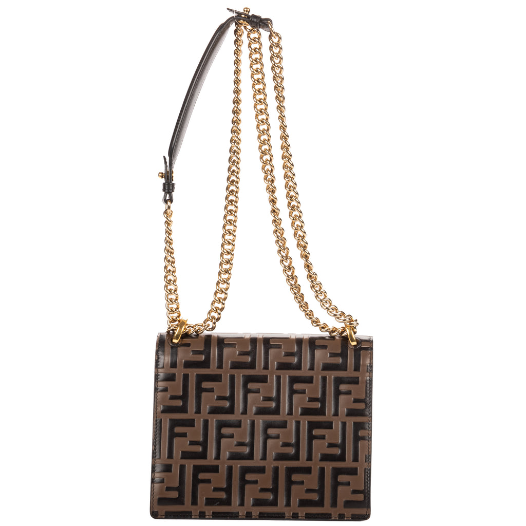 Shoulder Bag Kan U Black FF Embossed Leather
