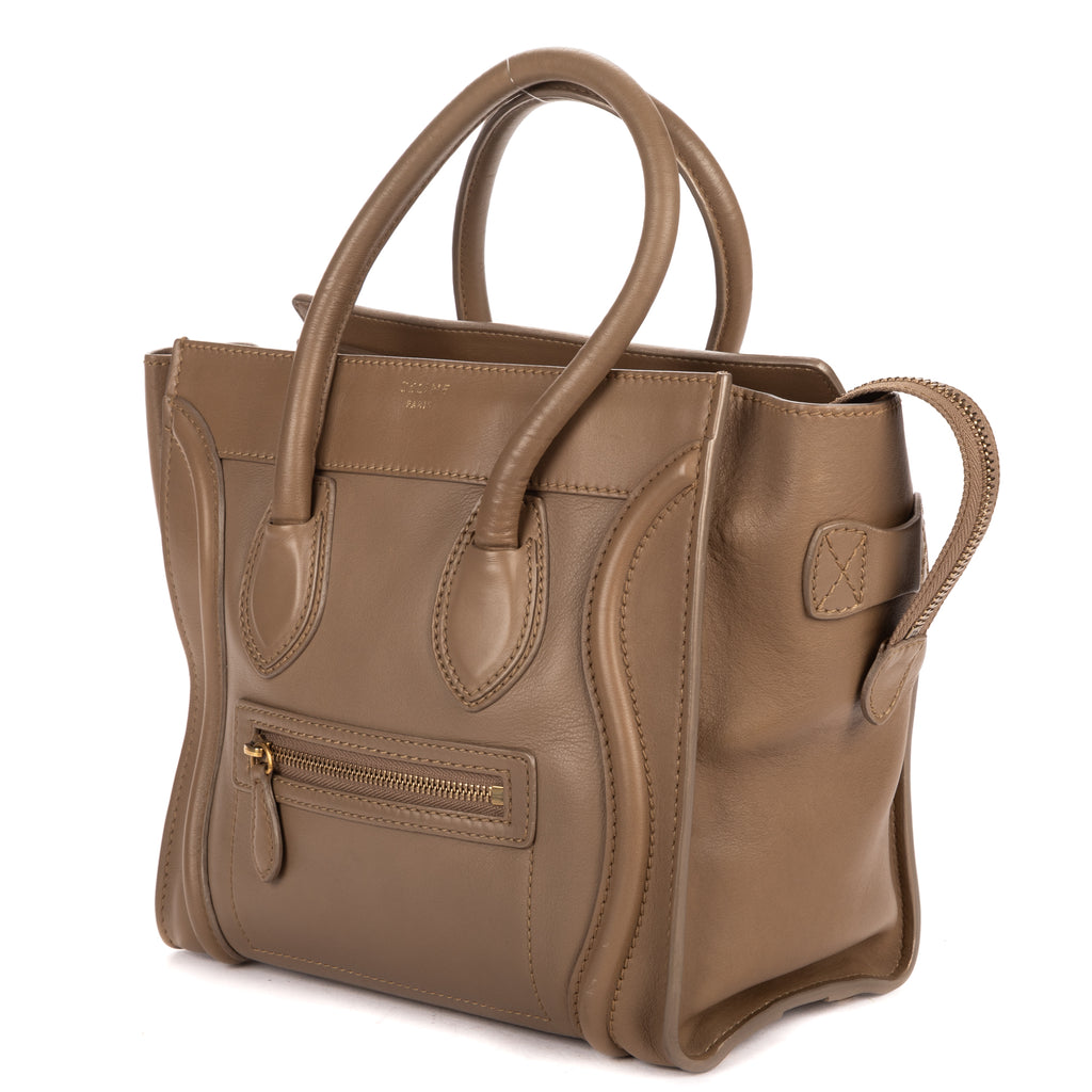 Shoulder Bag Micro Luggage Grey Smooth Calfskin Leather