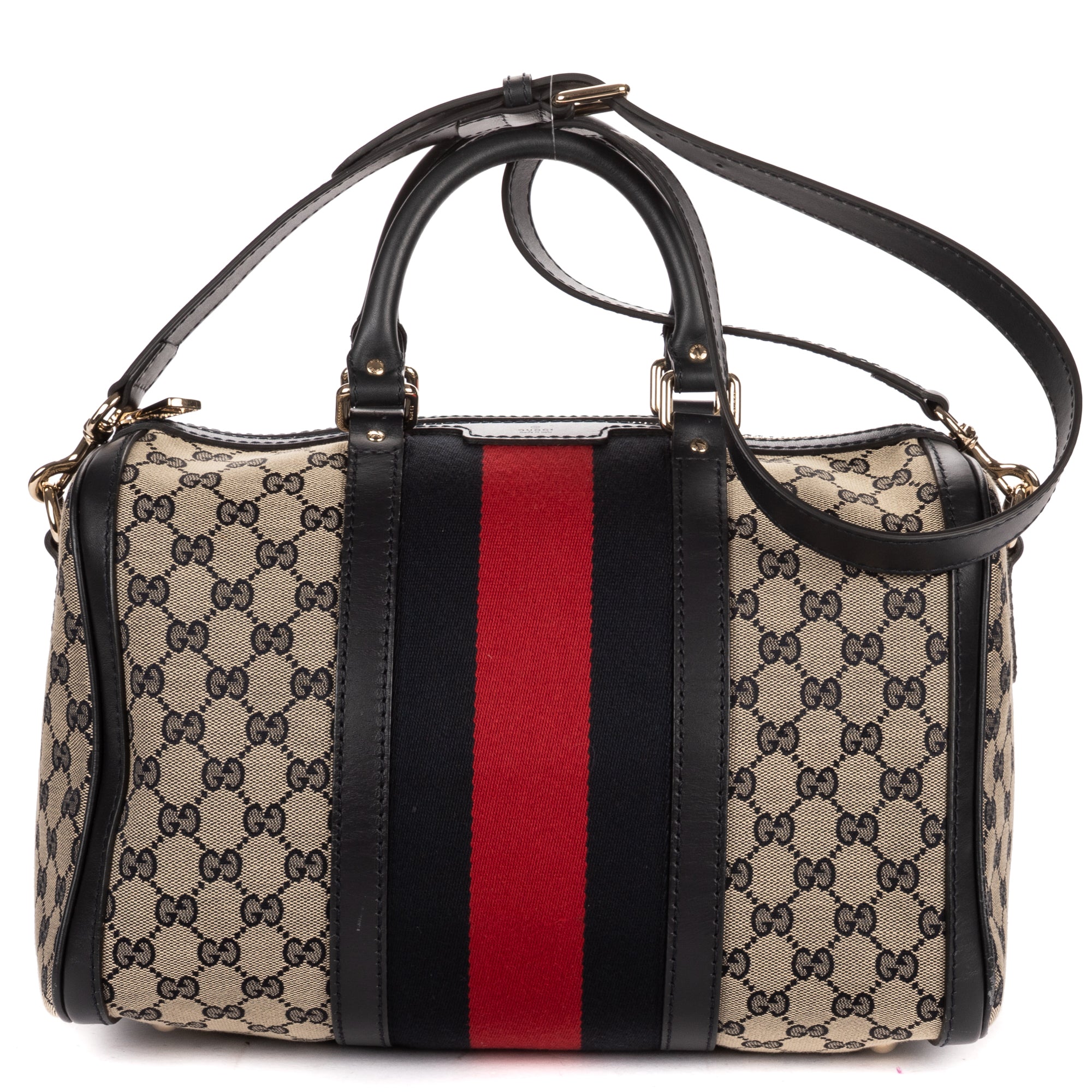 Shoulder Bag Vintage Web Boston Navy Diamante Monogrammed Canvas