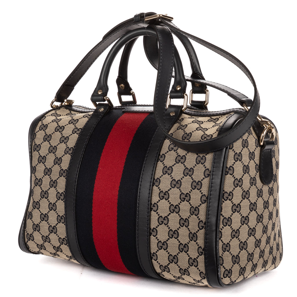 Shoulder Bag Vintage Web Boston Navy Diamante Monogrammed Canvas
