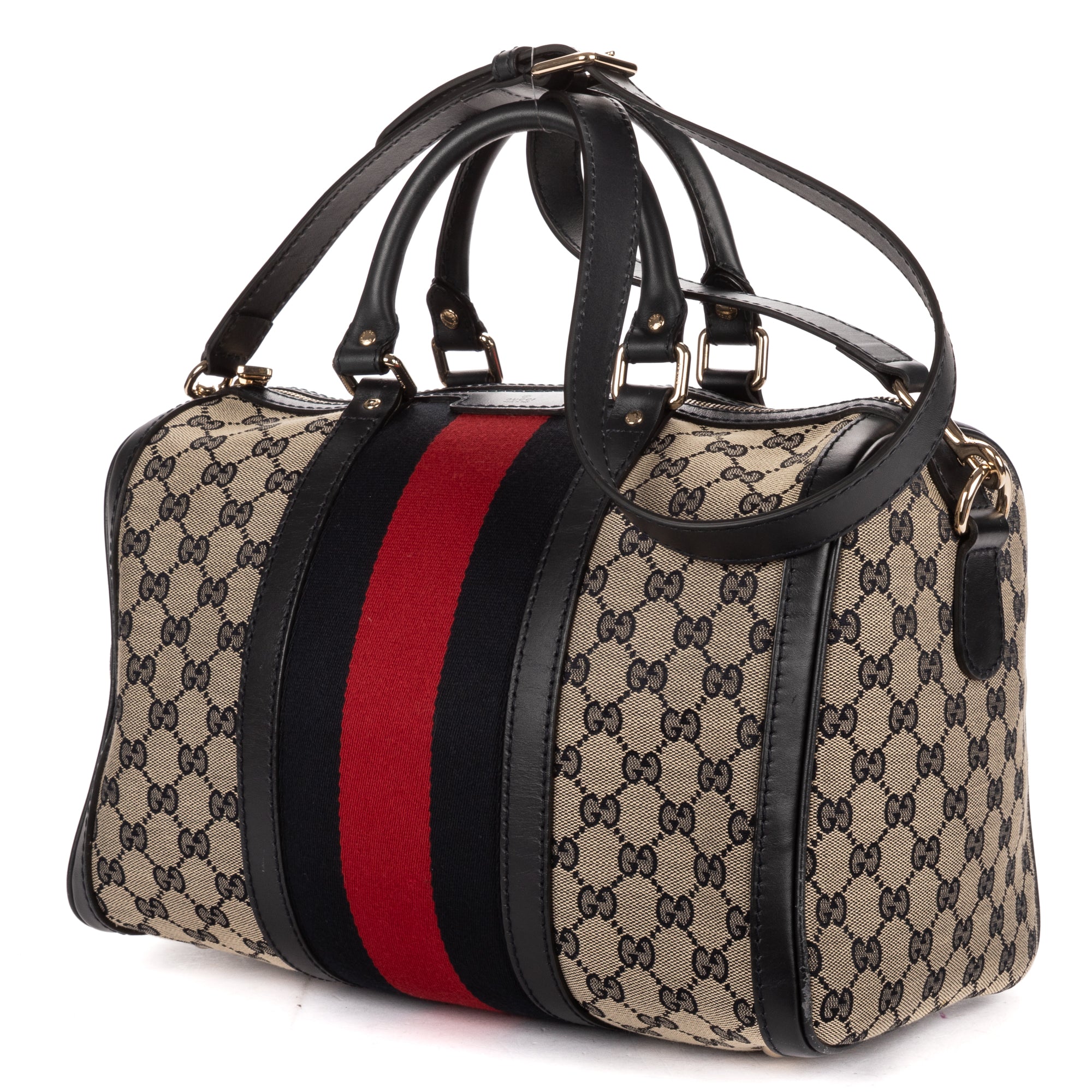 Shoulder Bag Vintage Web Boston Navy Diamante Monogrammed Canvas