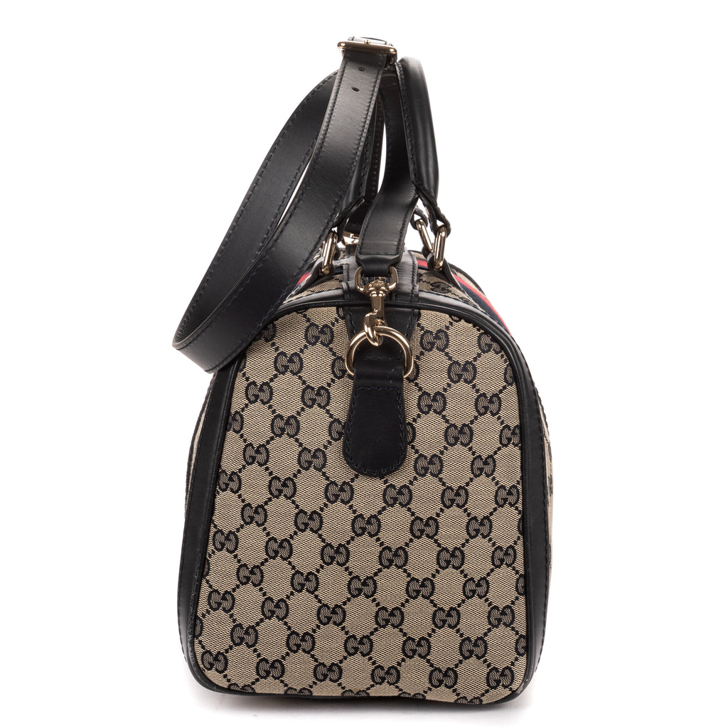 Shoulder Bag Vintage Web Boston Navy Diamante Monogrammed Canvas