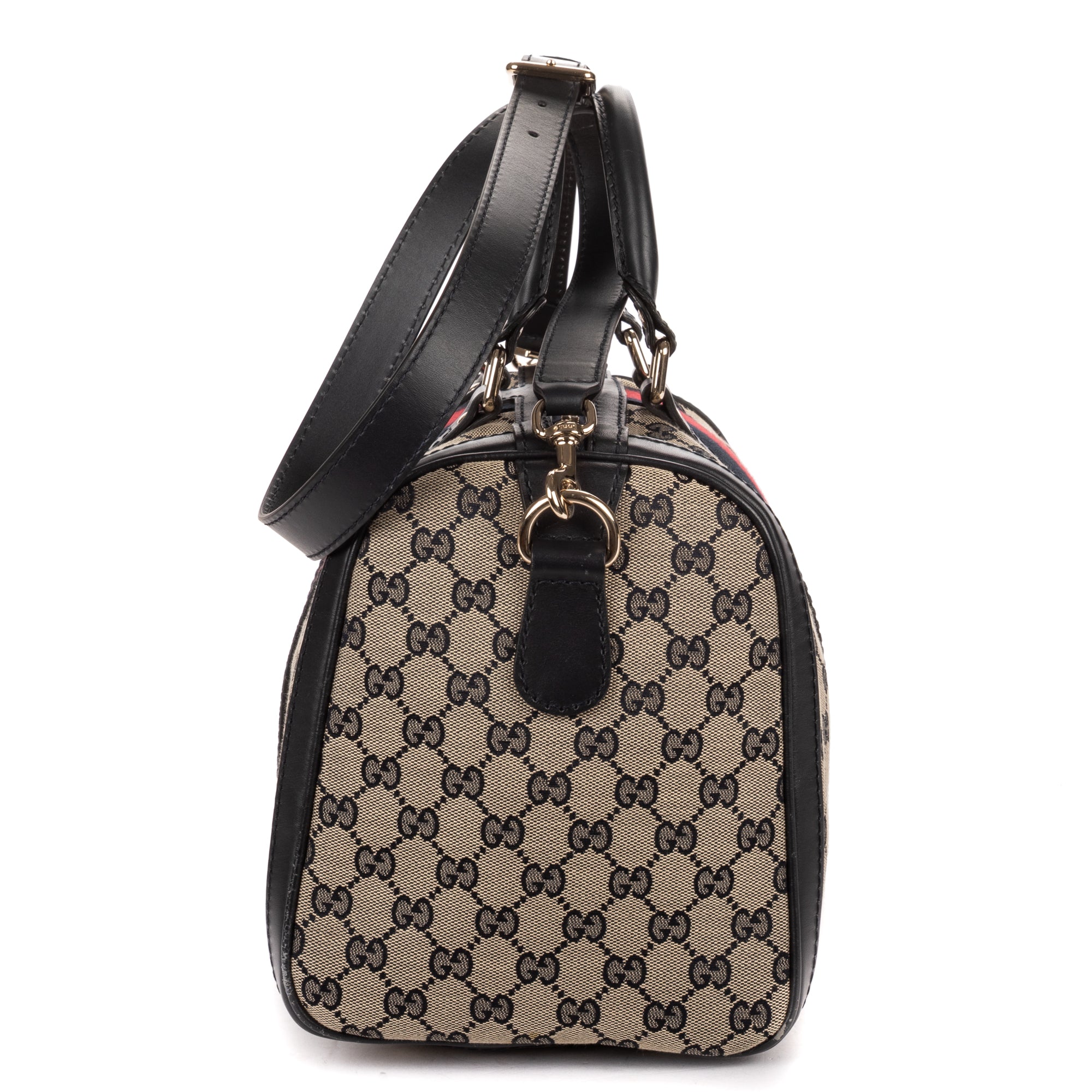 Shoulder Bag Vintage Web Boston Navy Diamante Monogrammed Canvas