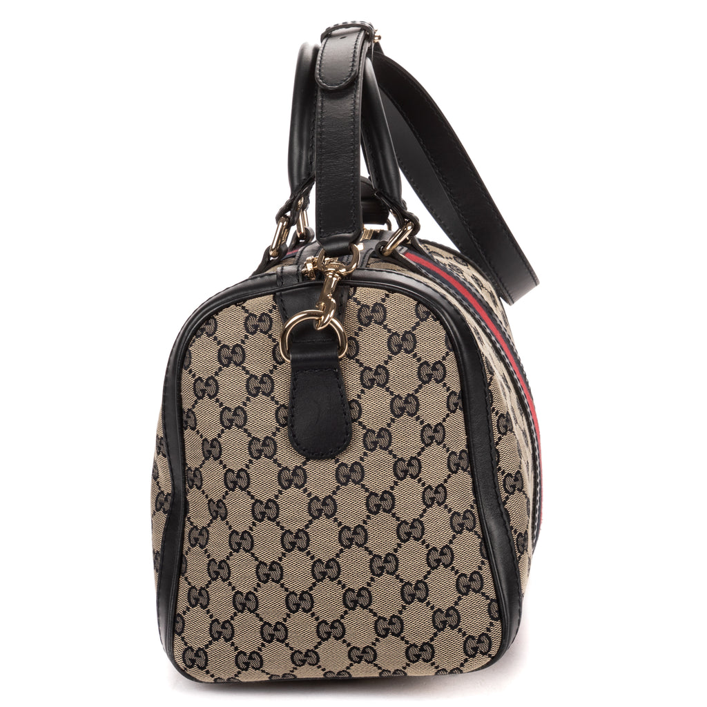 Shoulder Bag Vintage Web Boston Navy Diamante Monogrammed Canvas