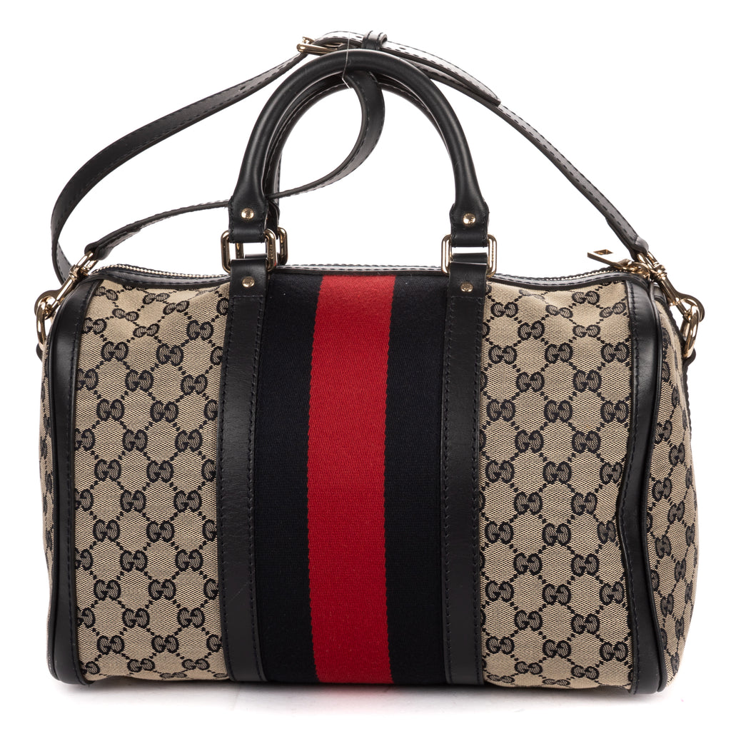 Shoulder Bag Vintage Web Boston Navy Diamante Monogrammed Canvas