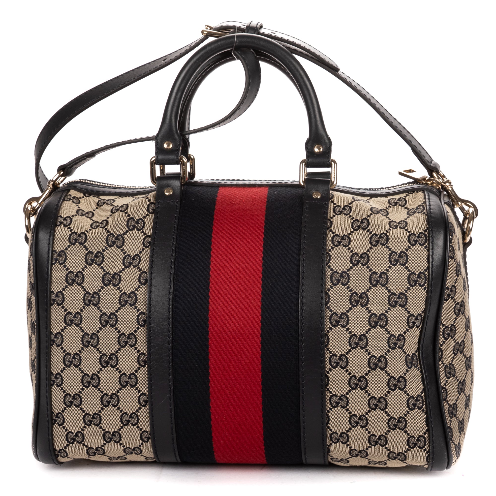 Shoulder Bag Vintage Web Boston Navy Diamante Monogrammed Canvas