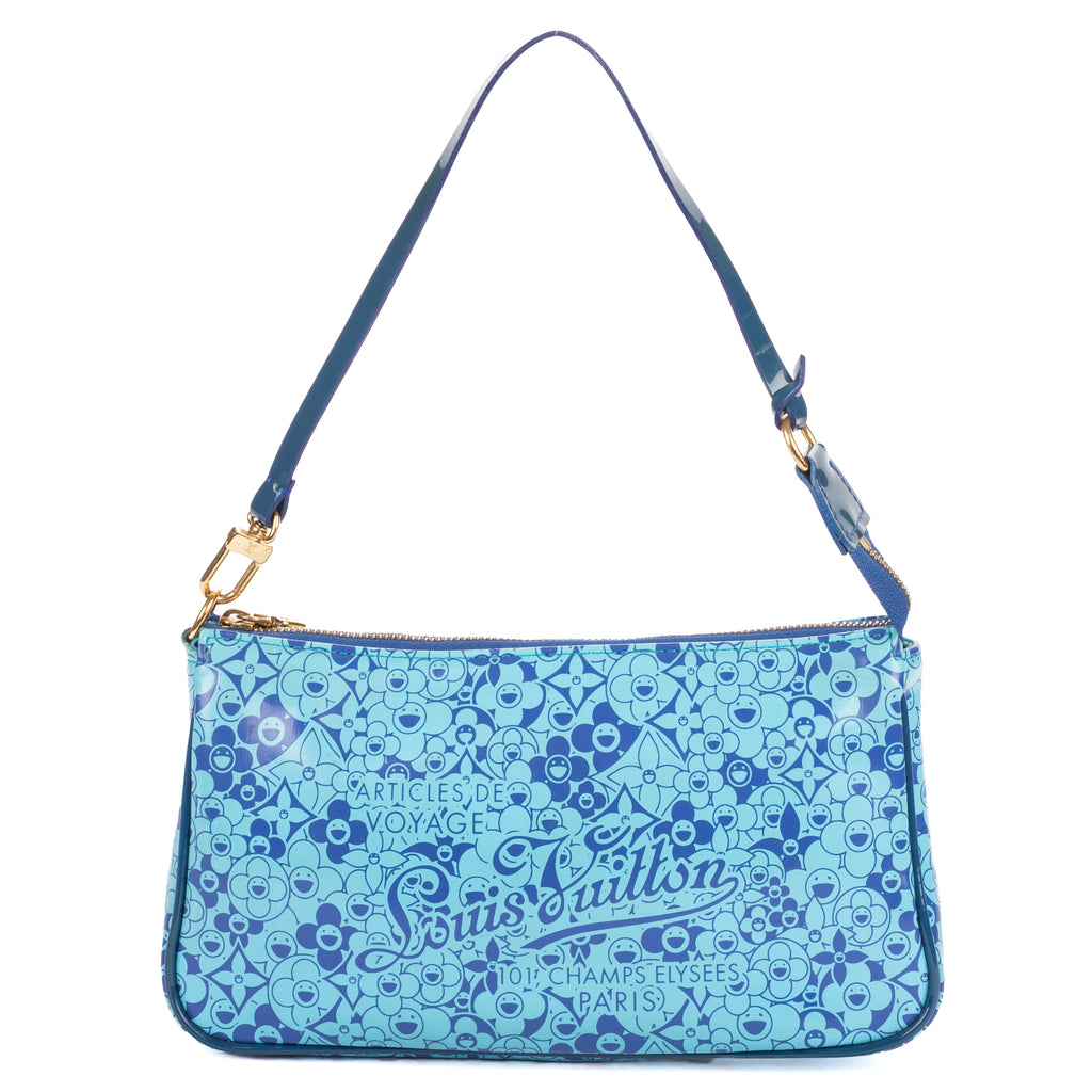 Pouch Ltd.Ed. Takashi Murakami Cosmic Blossom Pochette Blue Blossom Shiny Leather