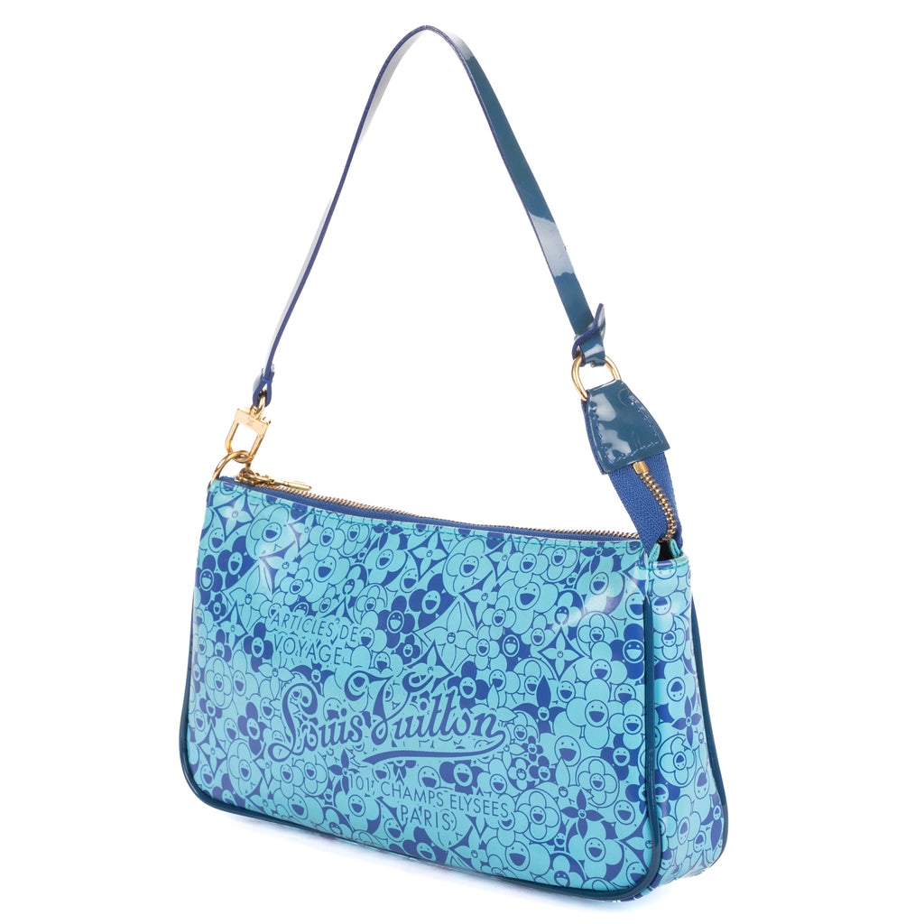 Pouch Ltd.Ed. Takashi Murakami Cosmic Blossom Pochette Blue Blossom Shiny Leather