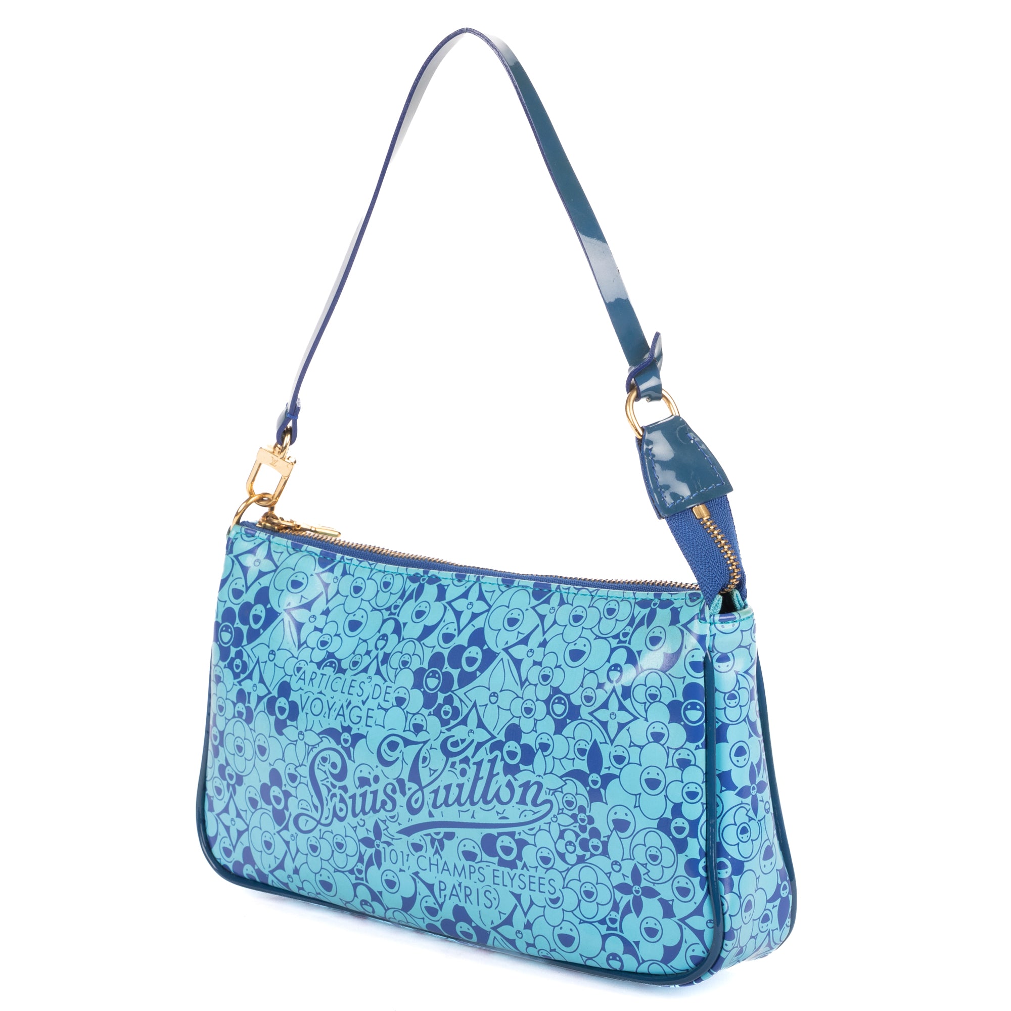 Pouch Ltd.Ed. Takashi Murakami Cosmic Blossom Pochette Blue Blossom Shiny Leather