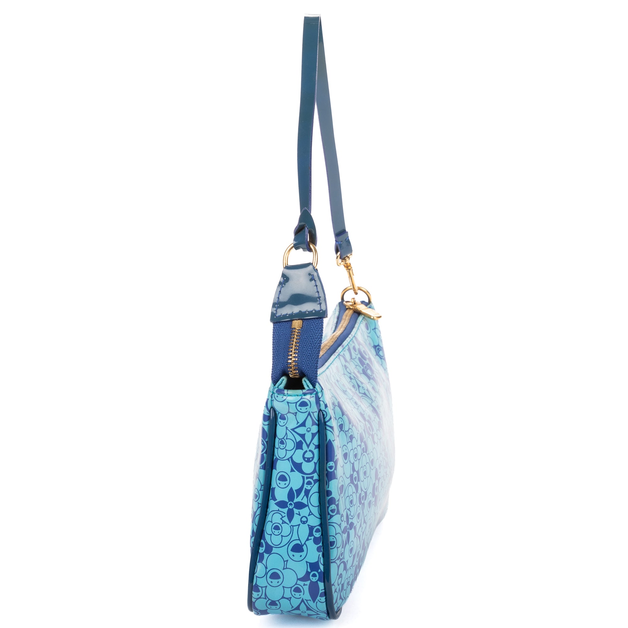 Pouch Ltd.Ed. Takashi Murakami Cosmic Blossom Pochette Blue Blossom Shiny Leather