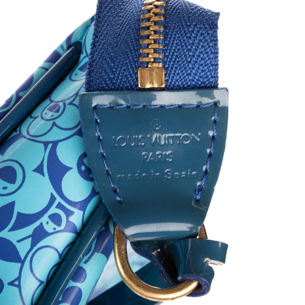 Pouch Ltd.Ed. Takashi Murakami Cosmic Blossom Pochette Blue Blossom Shiny Leather