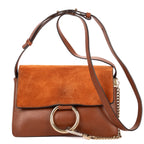 Shoulder Bag Small Faye Brown Suede/Smooth Calfskin Leather