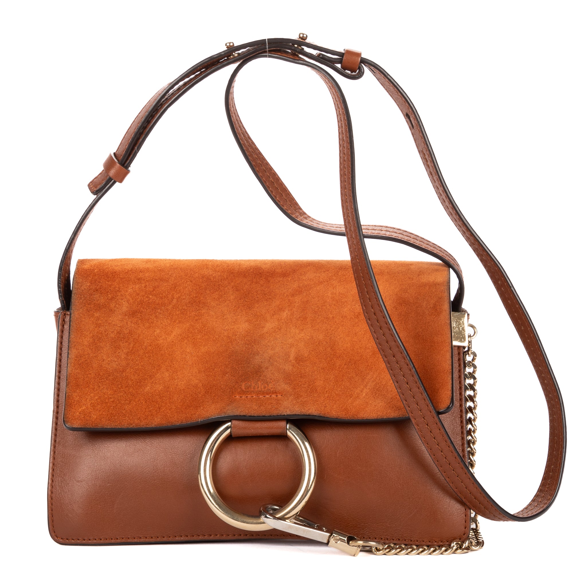 Shoulder Bag Small Faye Brown Suede/Smooth Calfskin Leather