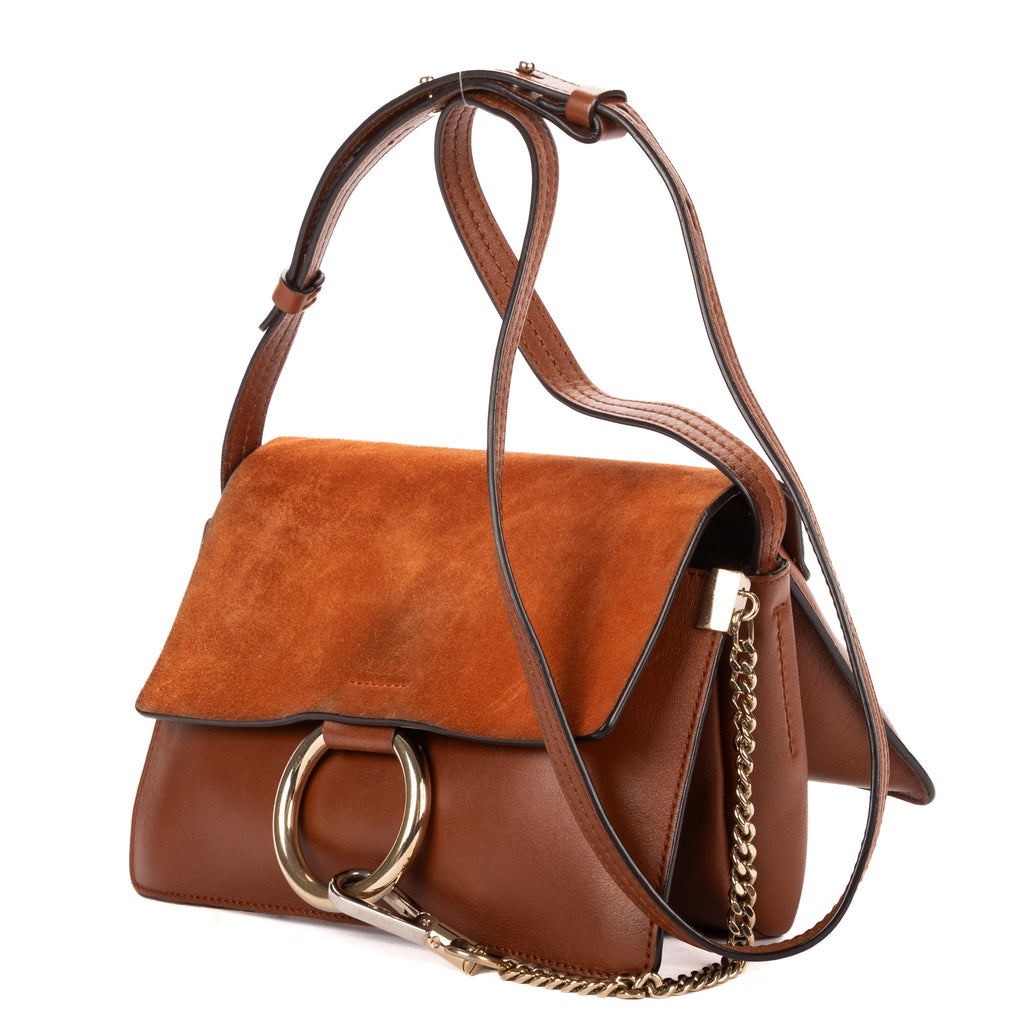 Shoulder Bag Small Faye Brown Suede/Smooth Calfskin Leather
