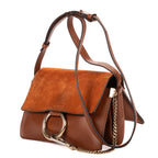 Shoulder Bag Small Faye Brown Suede/Smooth Calfskin Leather