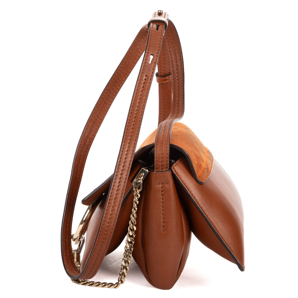 Shoulder Bag Small Faye Brown Suede/Smooth Calfskin Leather