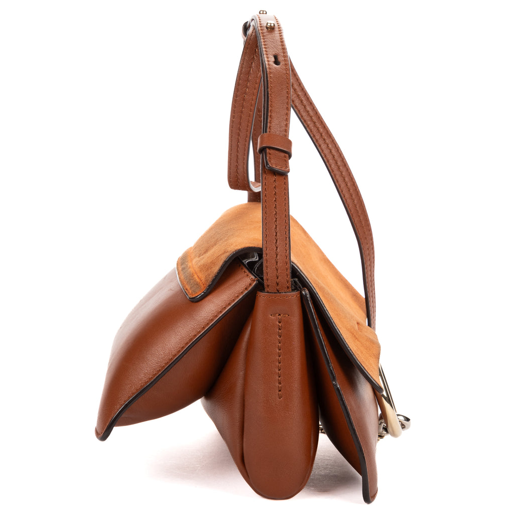 Shoulder Bag Small Faye Brown Suede/Smooth Calfskin Leather