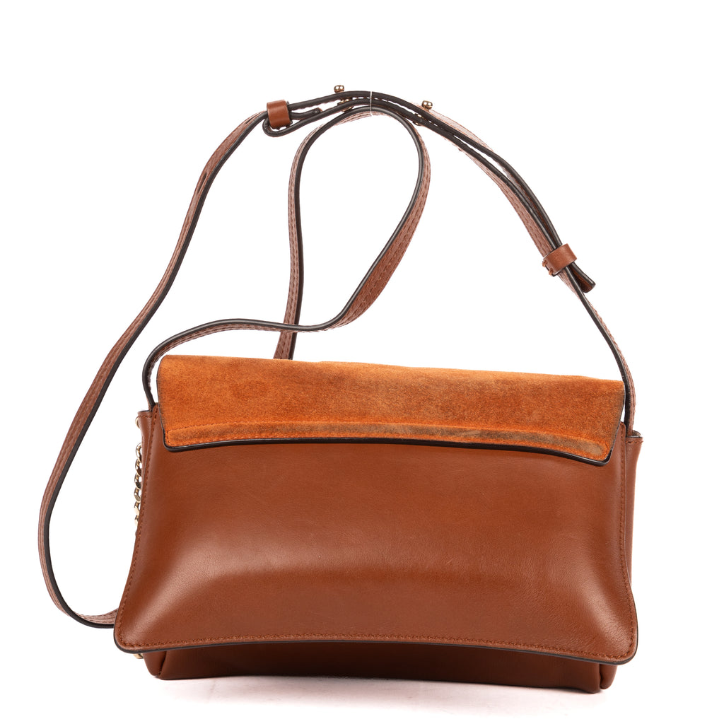 Shoulder Bag Small Faye Brown Suede/Smooth Calfskin Leather