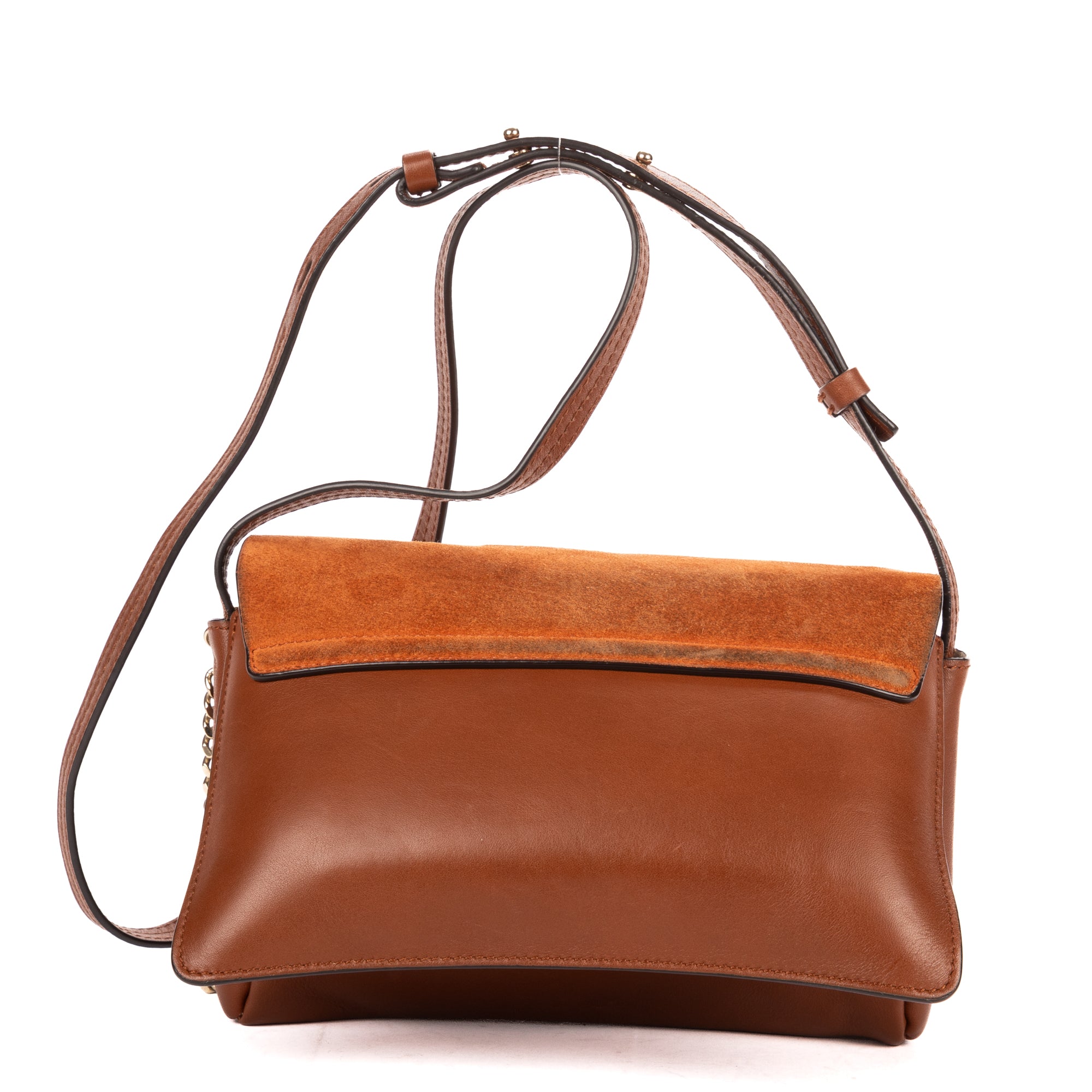 Shoulder Bag Small Faye Brown Suede/Smooth Calfskin Leather