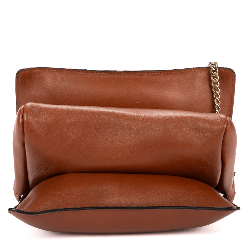 Shoulder Bag Small Faye Brown Suede/Smooth Calfskin Leather