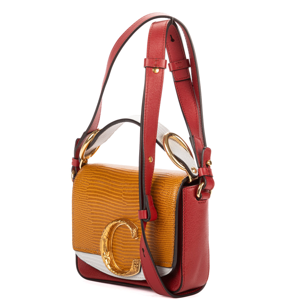 Shoulder Bag C Flap Bag Red Croc Embossed Calfskin Leather