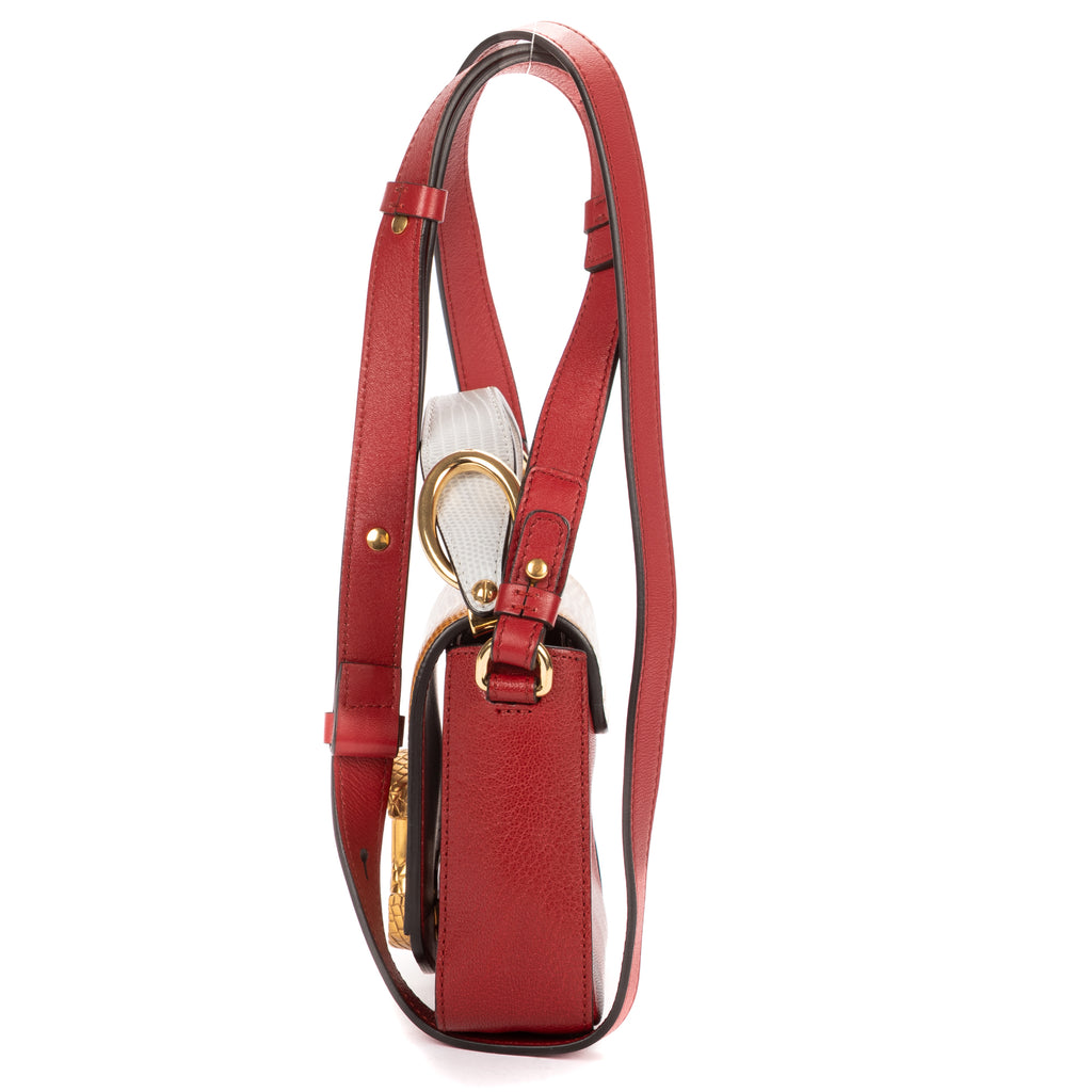 Shoulder Bag C Flap Bag Red Croc Embossed Calfskin Leather