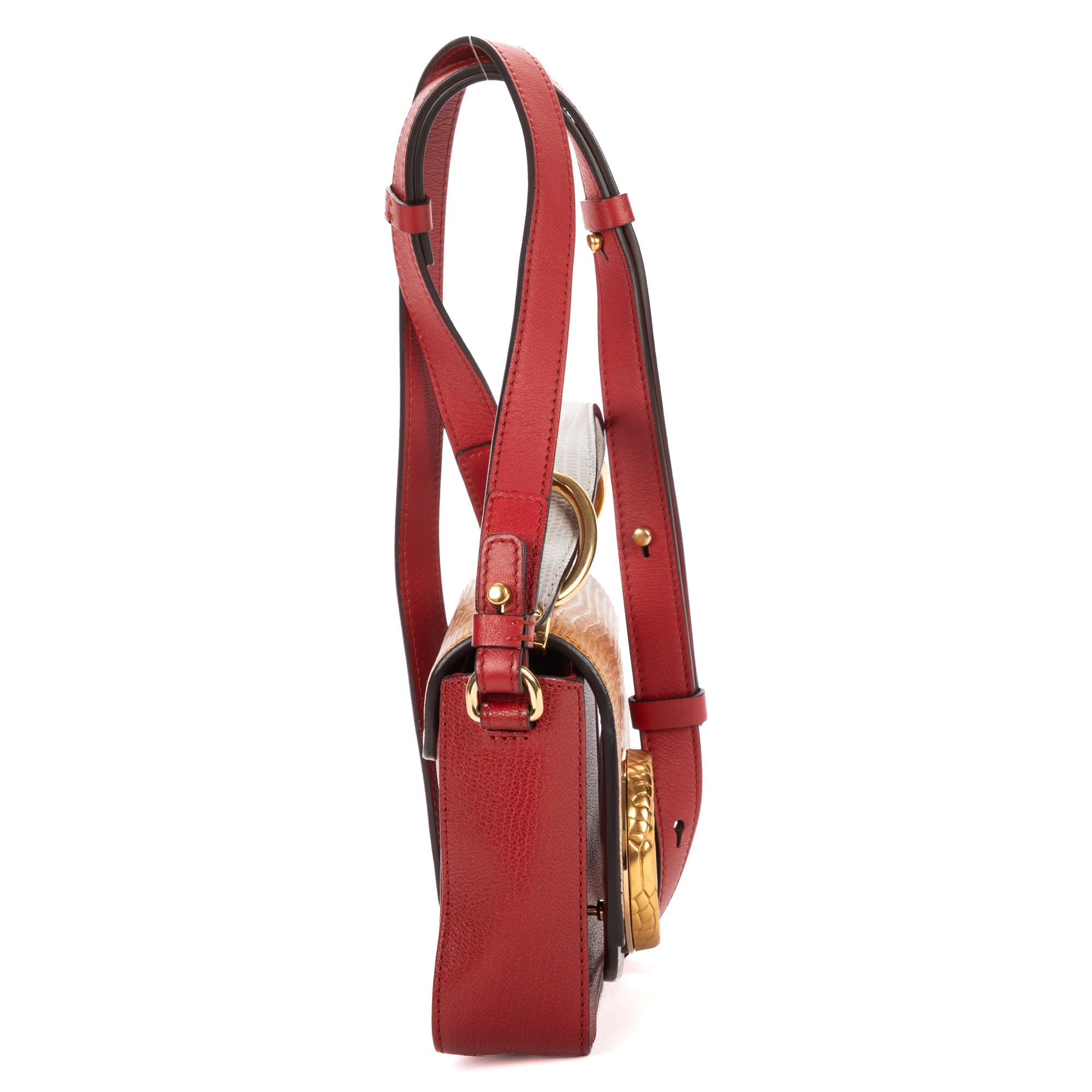 Shoulder Bag C Flap Bag Red Croc Embossed Calfskin Leather
