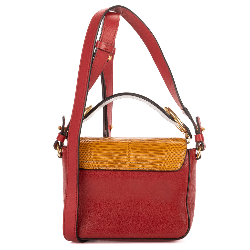 Shoulder Bag C Flap Bag Red Croc Embossed Calfskin Leather
