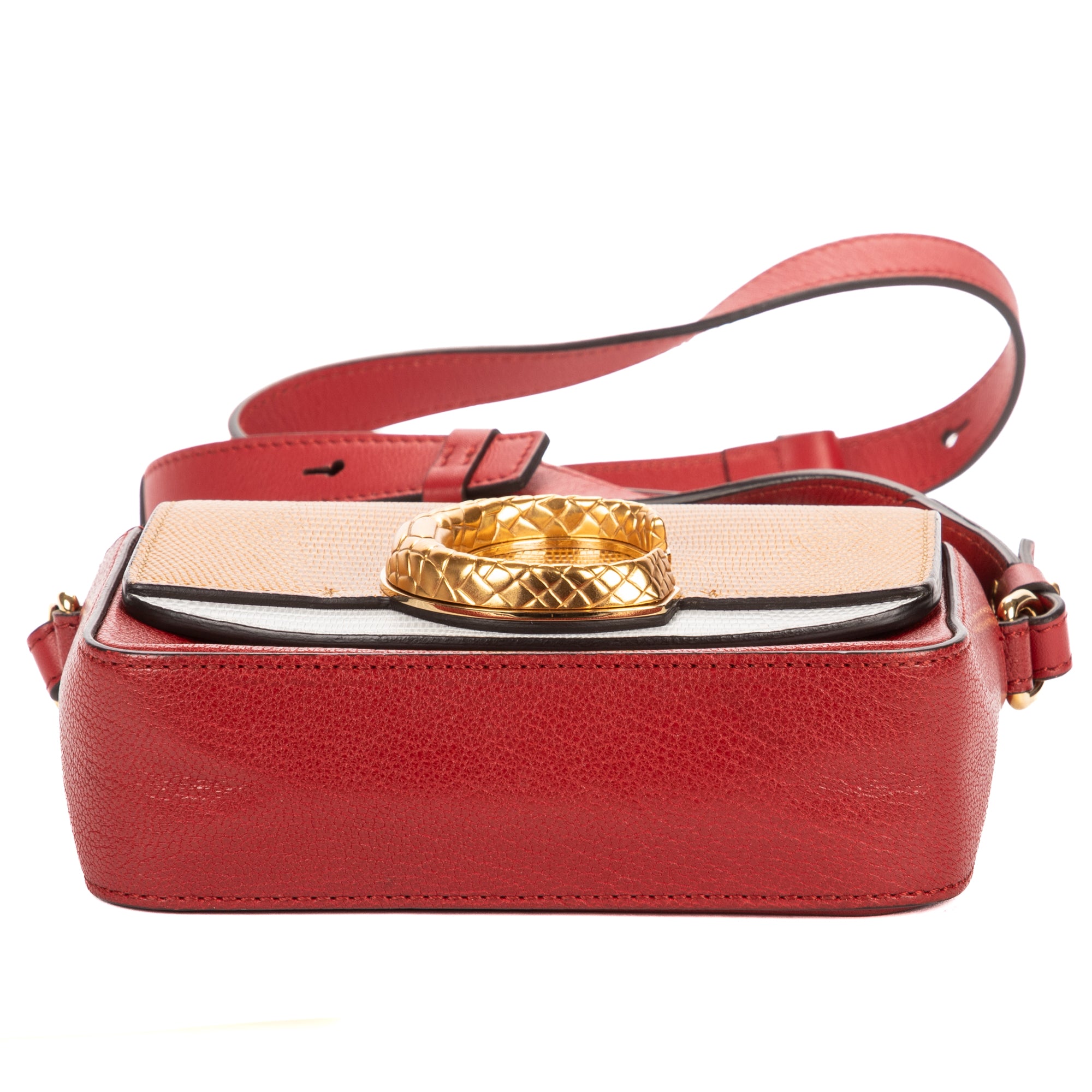 Shoulder Bag C Flap Bag Red Croc Embossed Calfskin Leather