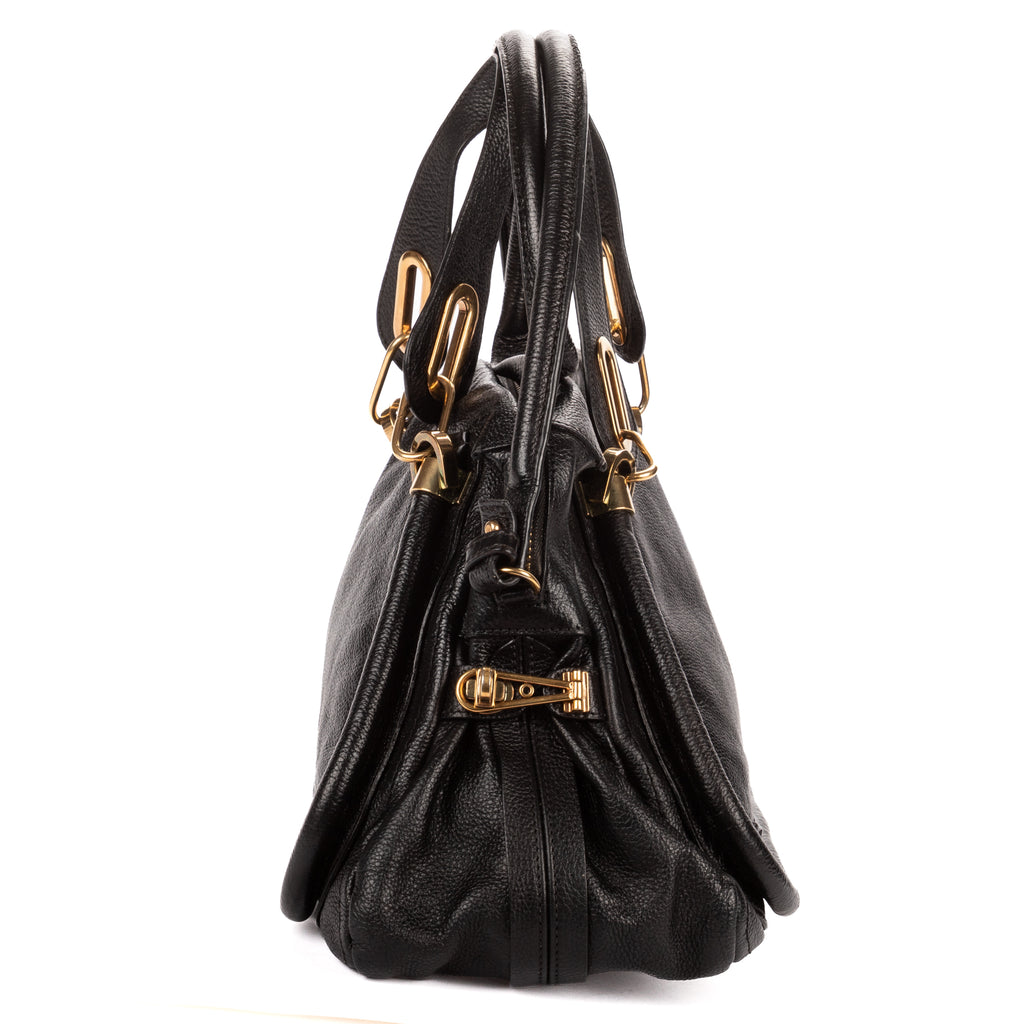 Shoulder Bag Medium Paraty Medium Black Grained Calfskin Leather