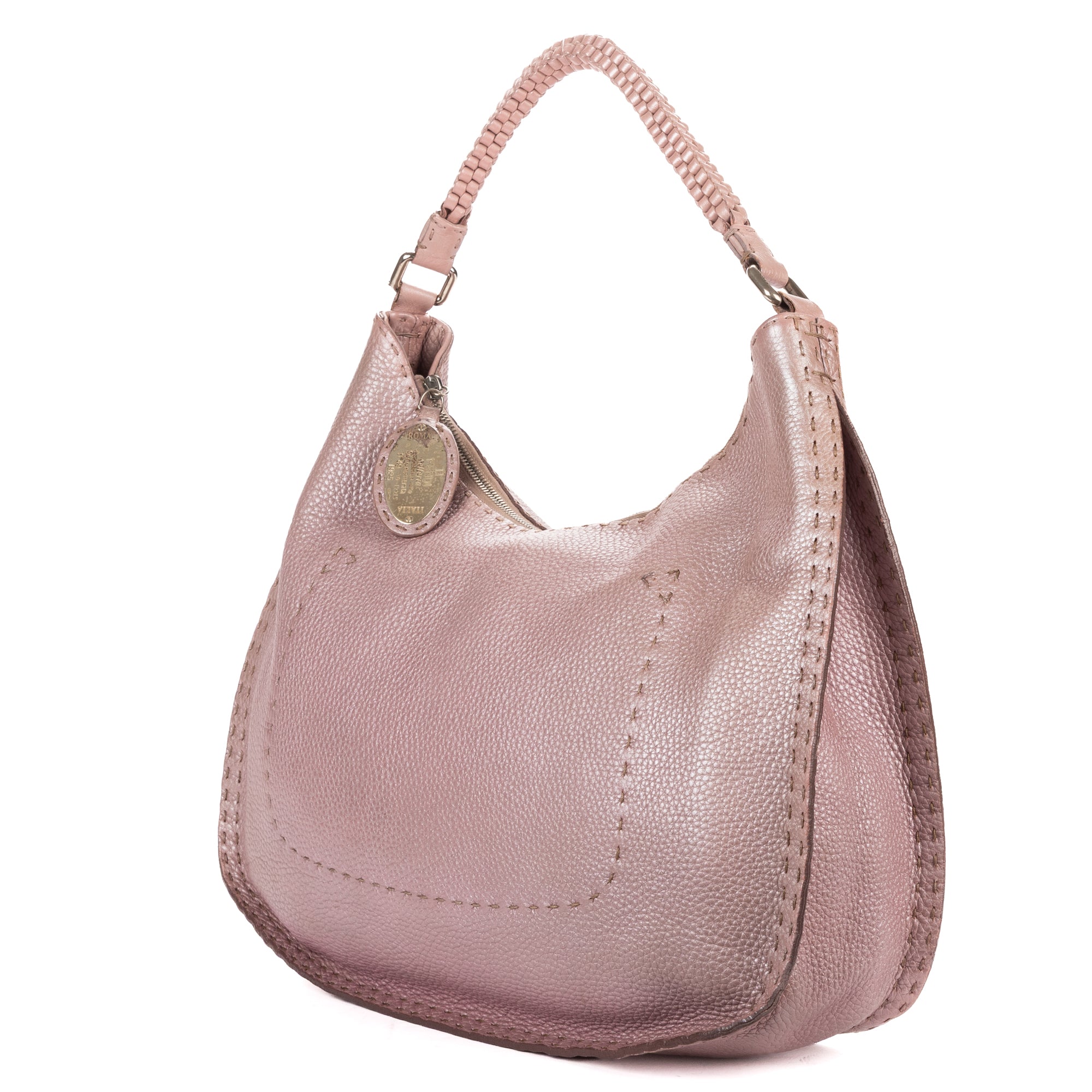 Shoulder Bag Selleria Hobo Metallic Purple Grained Calfskin Leather