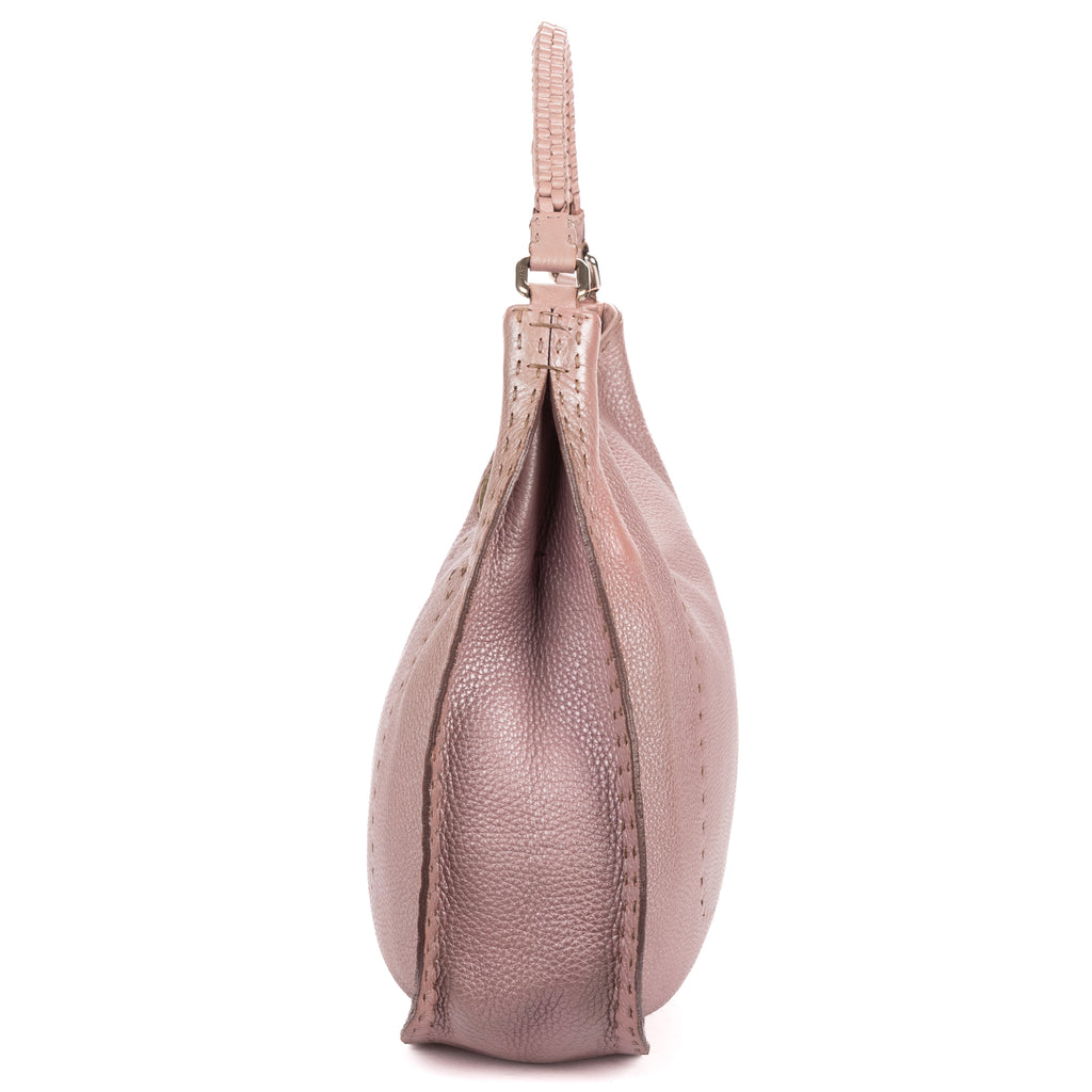 Shoulder Bag Selleria Hobo Metallic Purple Grained Calfskin Leather