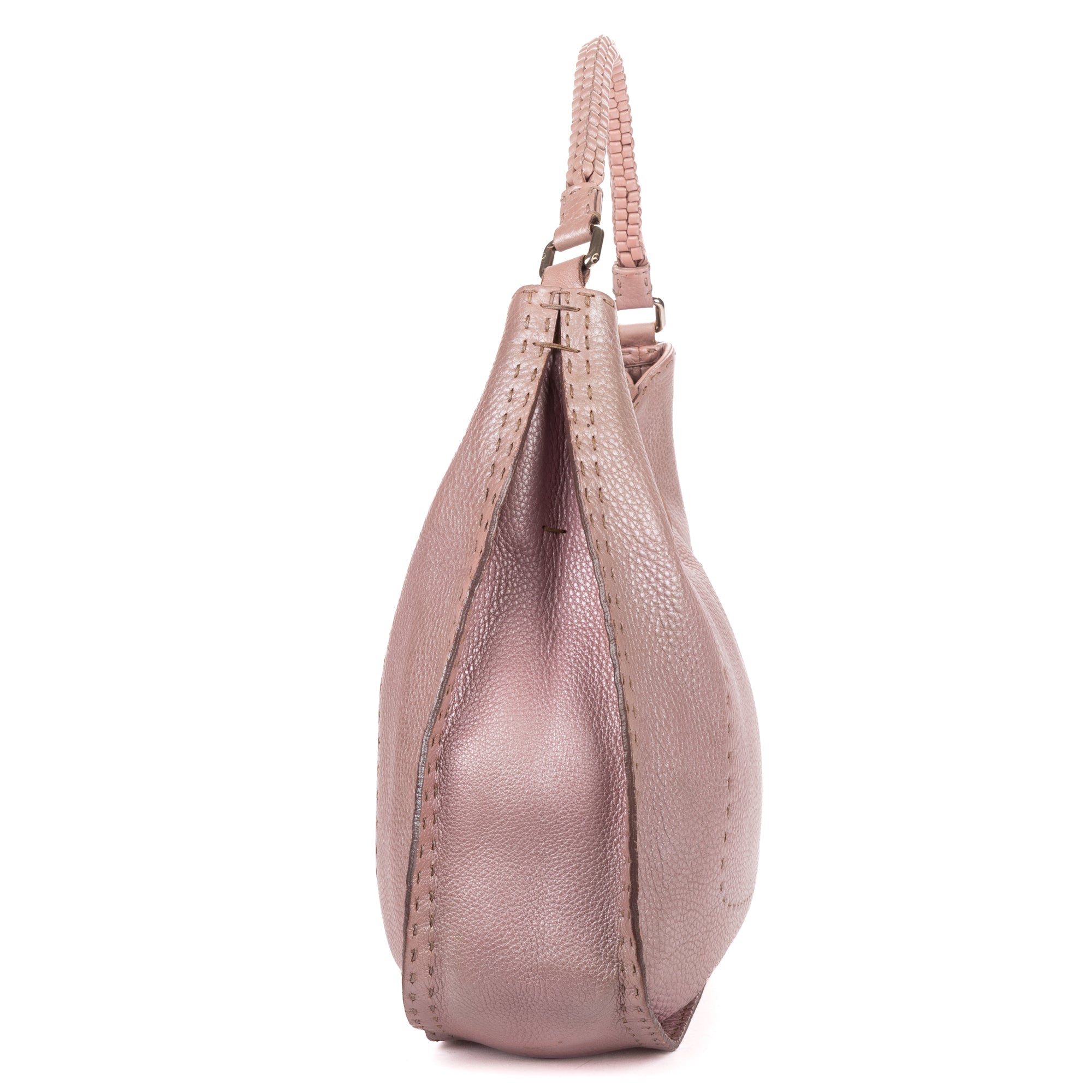 Shoulder Bag Selleria Hobo Metallic Purple Grained Calfskin Leather