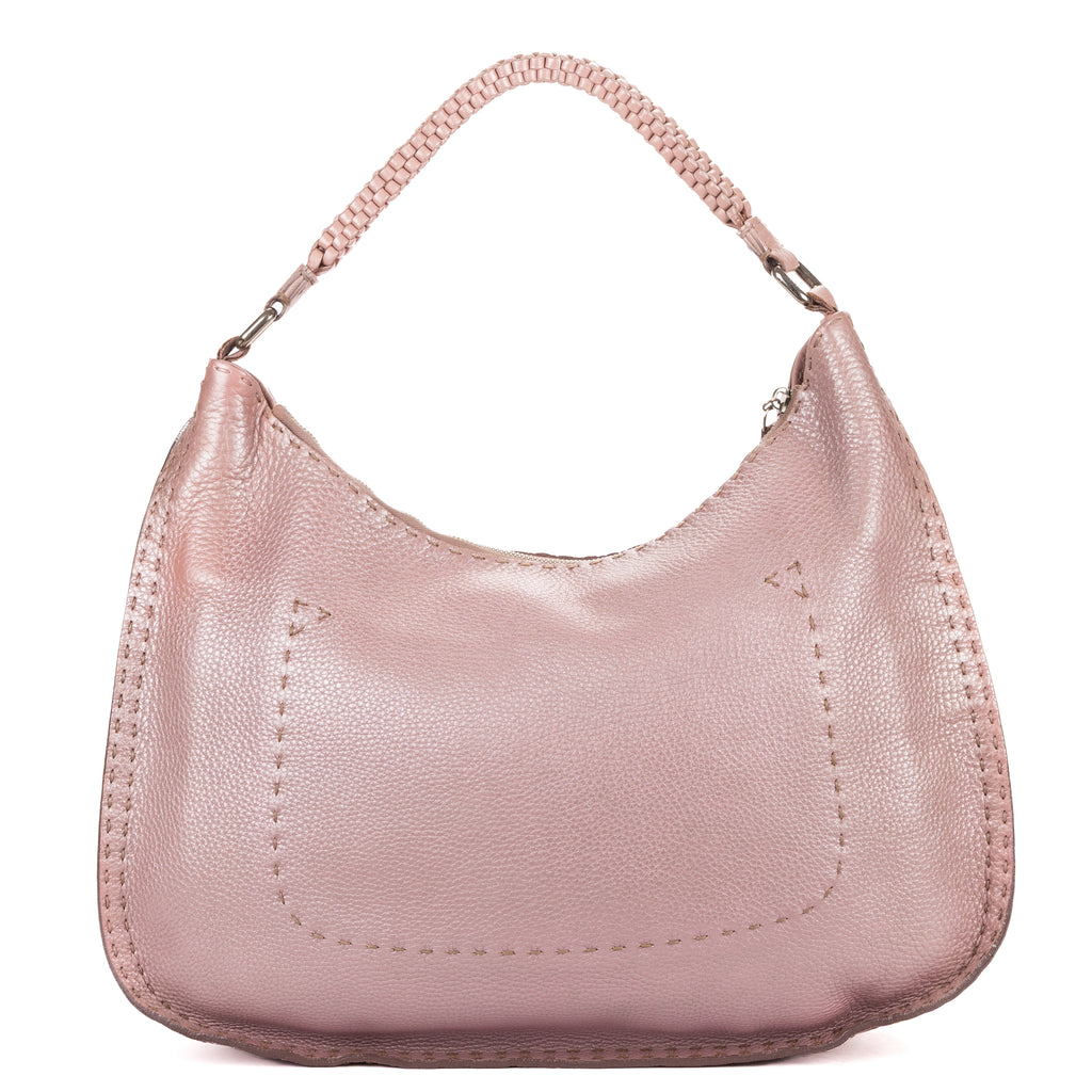 Shoulder Bag Selleria Hobo Metallic Purple Grained Calfskin Leather