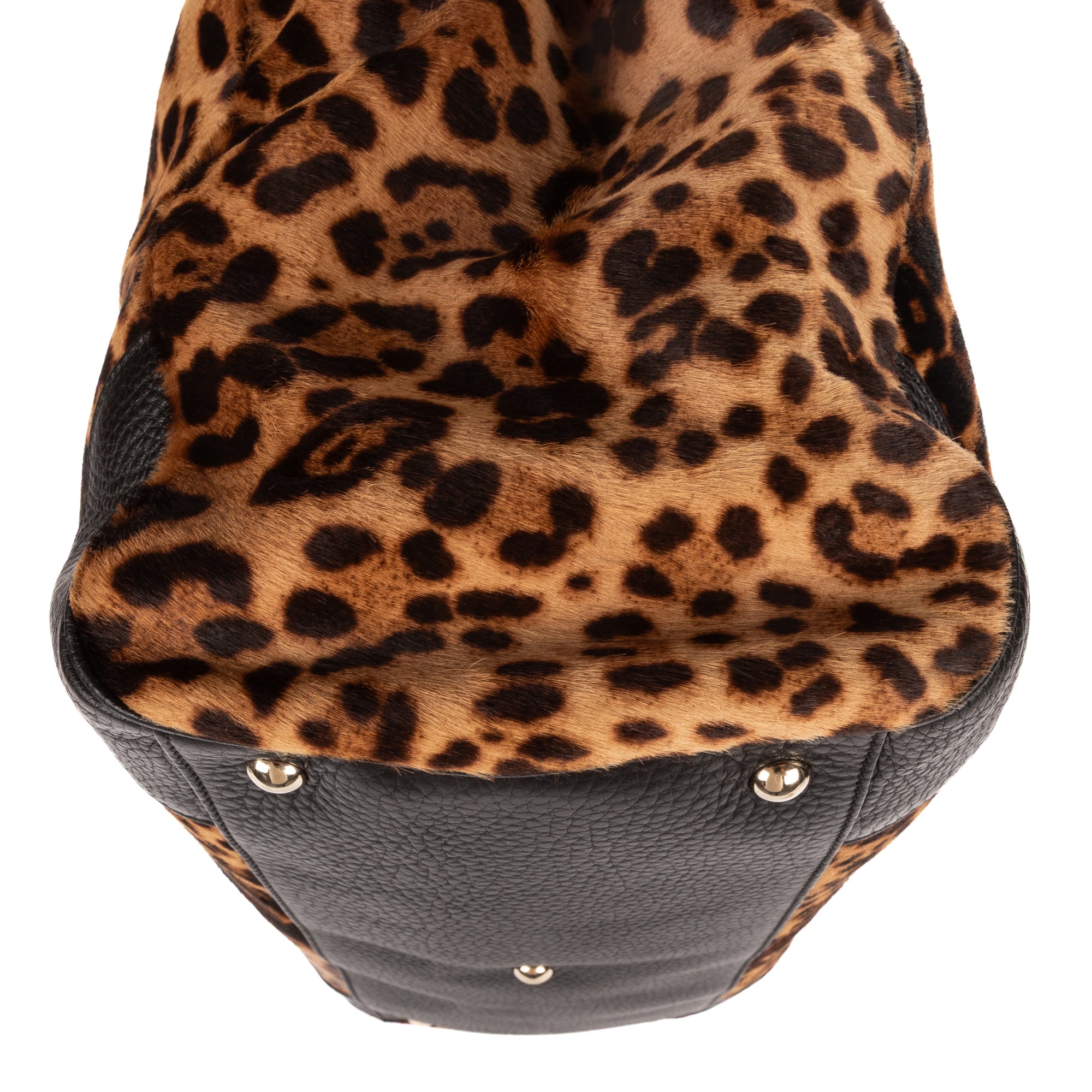 Shoulder Bag Bamboo Shopper Tote Brown Leopard Print Calf Hair