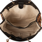 Shoulder Bag Bamboo Shopper Tote Brown Leopard Print Calf Hair